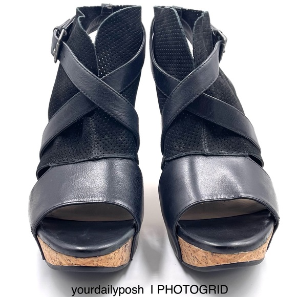 Black nubuck leather Naya cork heel Maple platform sandals pumps US 7.5 - Picture 4 of 14